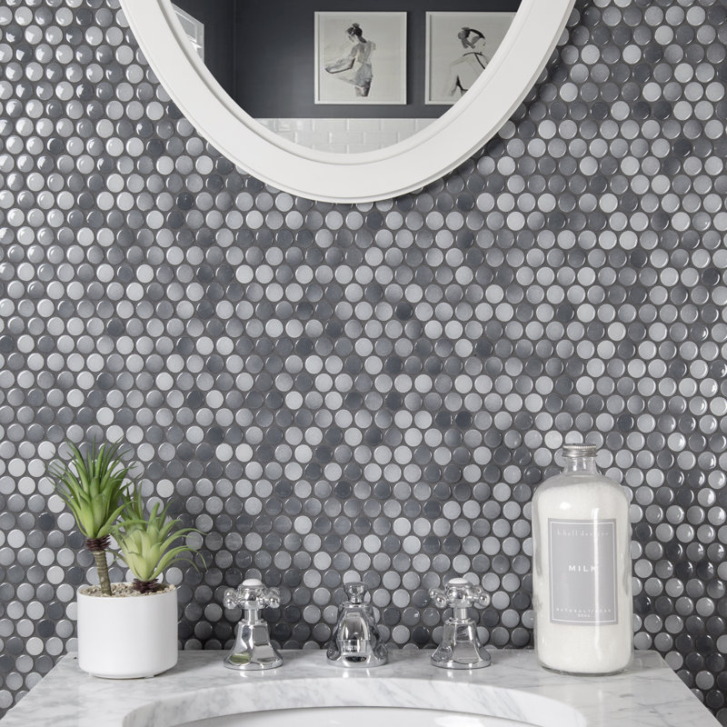 Ceramic Penny Round Mosaic Wall & Floor Tile, Gray Mix