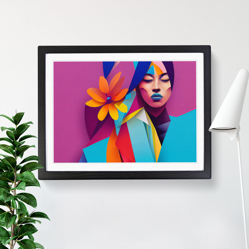 Floral Woman Abstract - Single Picture Frame Painting, Black, 46cm H x 64cm W x 2cm D