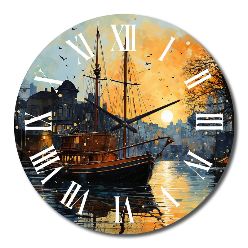 Port côtier de la tranquillité X - horloge murale nautique et plage, Grand