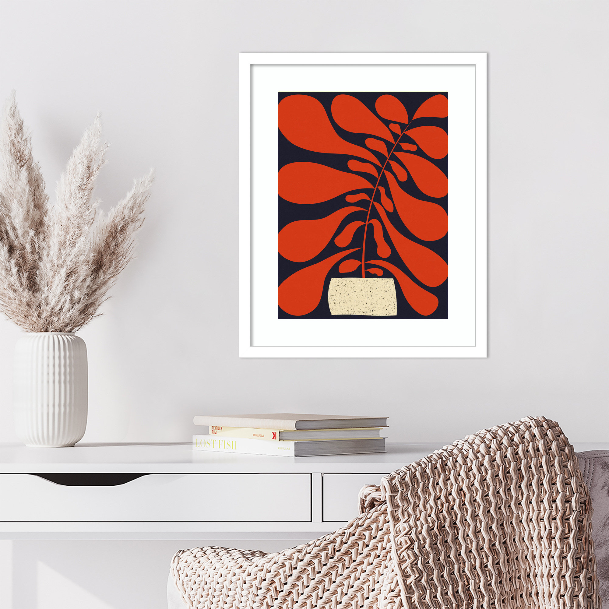 Lazy Plant No 1 by Alisa Galitsyna Wood Framed Wall Art Print, White , 21" H x 17" W