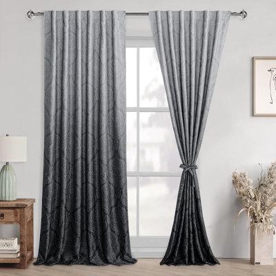 2 Panels 85% Blackout Back Tab Ombre Room Darkening for Bedroom - Damask Design Thermal Insulted Window Drapes with Tiebacks Light Blocking Curtains for Living Room