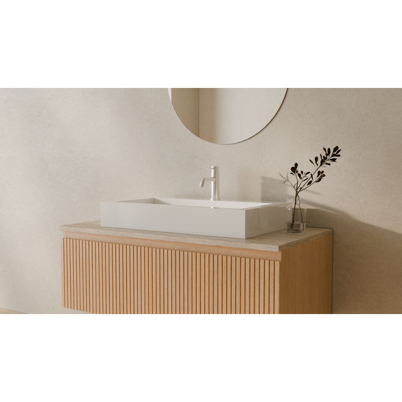 Badeloft 31.4" x 18.8" Rectangular Stone Resin Vessel Bathroom Sink WB-05-L-G in Glossy White, Gloss White