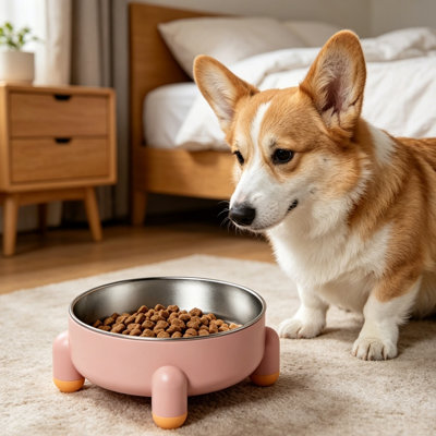 Elevated Stainless Steel Pet Bowl with Anti-Slip Tripod Legs, Non-Tip Cat Food & Water Bowl, Neck-Friendly Raised Feeding Dish for Kittens Small Dogs