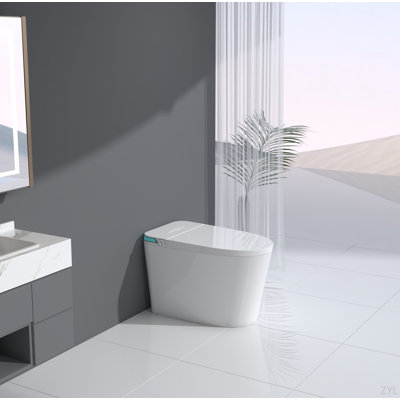 Luxury Intelligent Smart Toilet With Warm Water And Dryer, Auto Flush /Foot Sensor Operation, Adjusted Temp Heated Bidet Seat, LED Display White