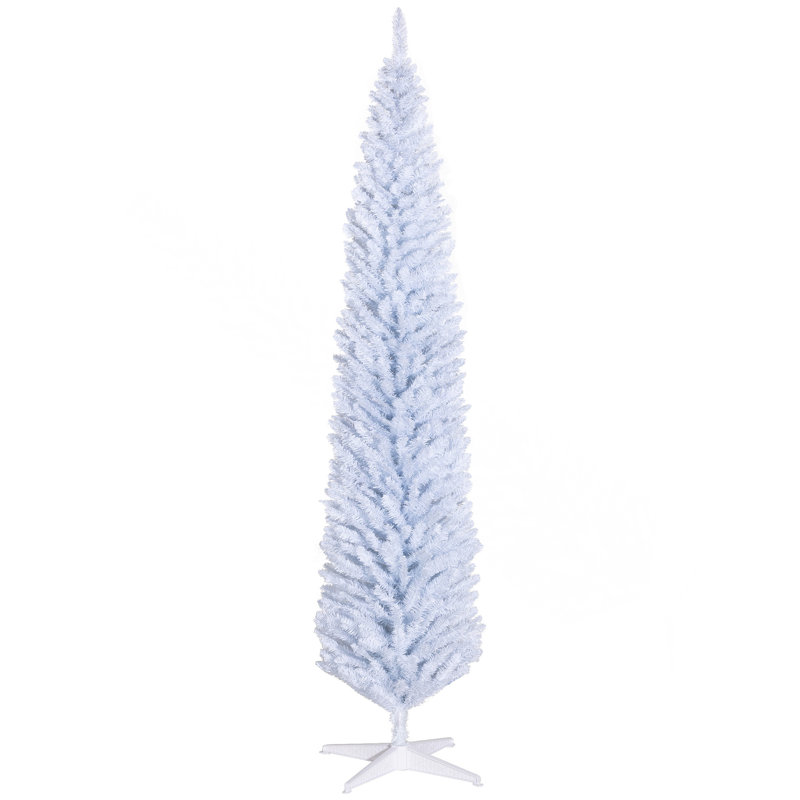 Arbre de Noël artificiel 8 pi, arbre de Noël mince avec 618 pointes de branches réalistes et support en plastique, Blanc
