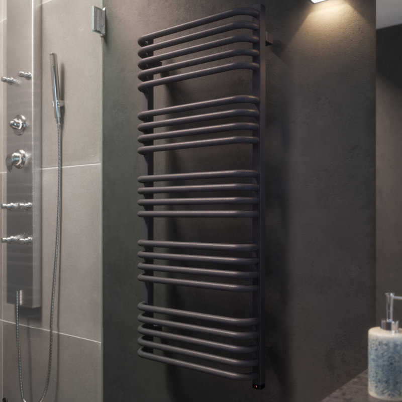 Alex One Electric Towel Rail, Grey, 1140cm H x 50cm W x 132cm D, Curved Towel Rail