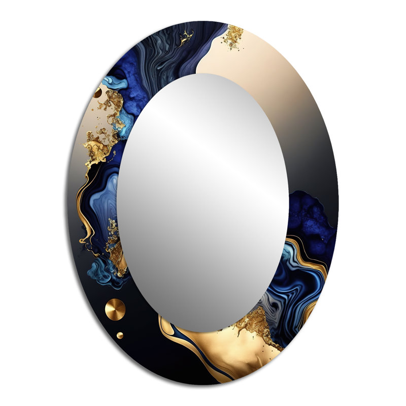 Somesh Abstract Marble Geode Blue I - Liquid Ink Unique Wall Mirror Decor, Blue Large Mirror, Printed Metal Art, 36" x 24"