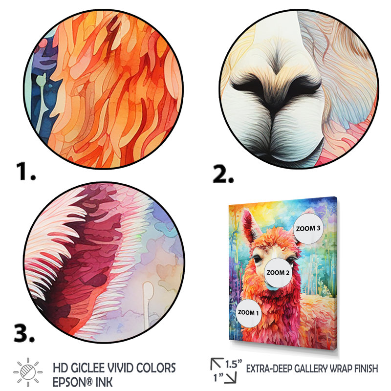 Alpaca Popart Woolen Elegance III - Alpaca, art mural, Cadre simple noir, H 32 po x l 24 po x P 1 po
