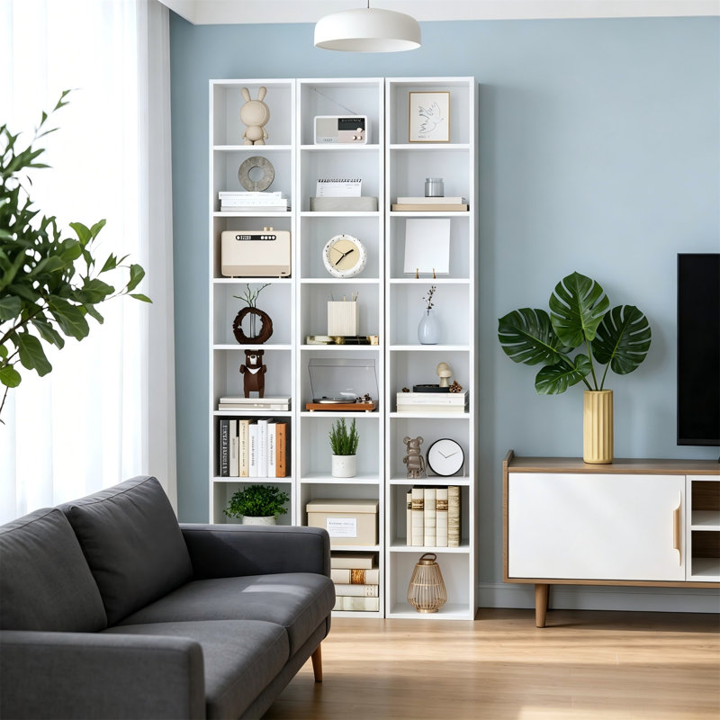 2 tablettes de 71 po de hauteur avec bibliothèque multimédia à 8 niveaux, 2 pièces, White