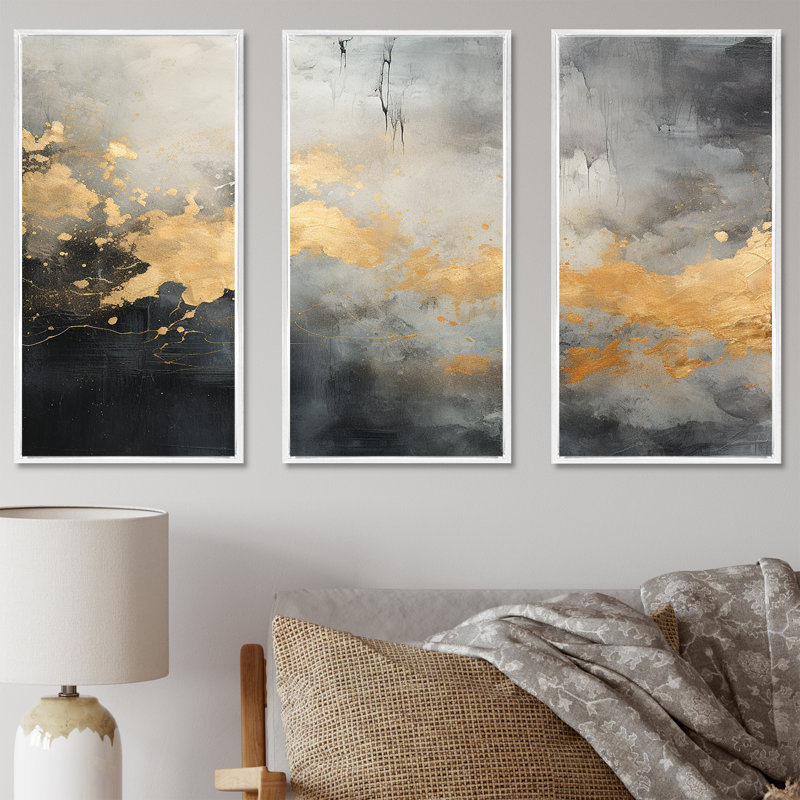 Elegant Sky Whispers - Ensemble de décoration murale ciel, Cadre flottant blanc, H 32 po x l 48 po x P 1 po