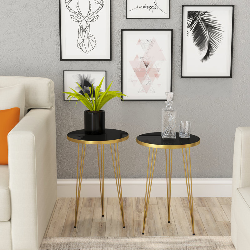 Stephanie End Table Set, Black, Gold