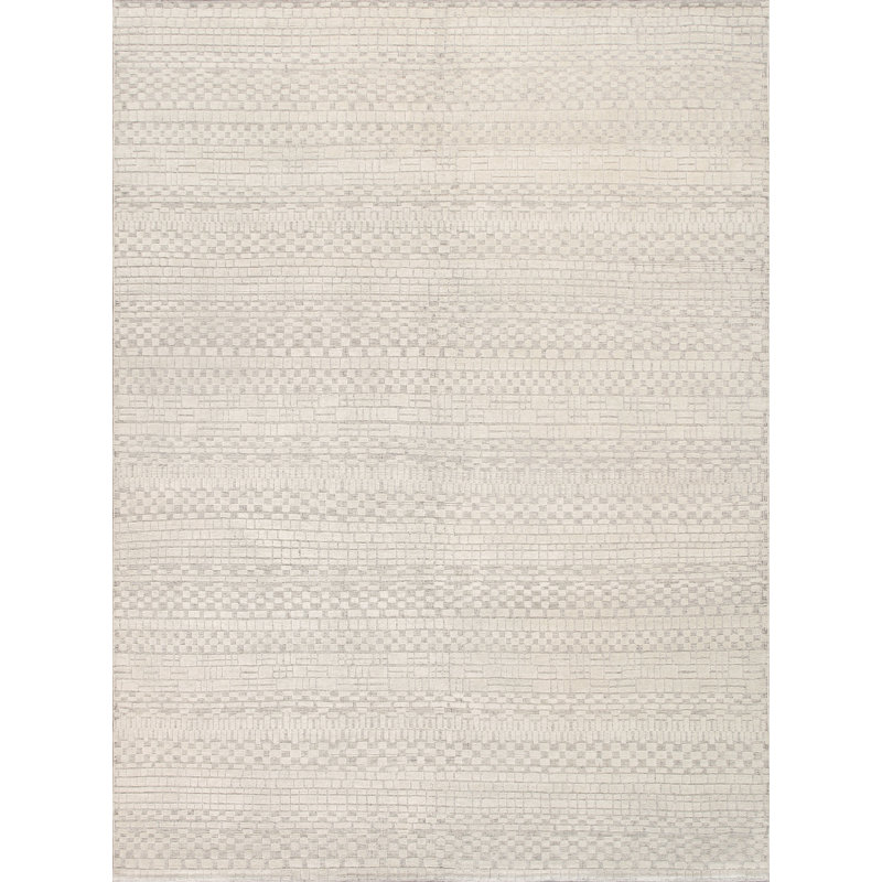 Hand Knotted Wool Area Rug in Ivory/Light Gray