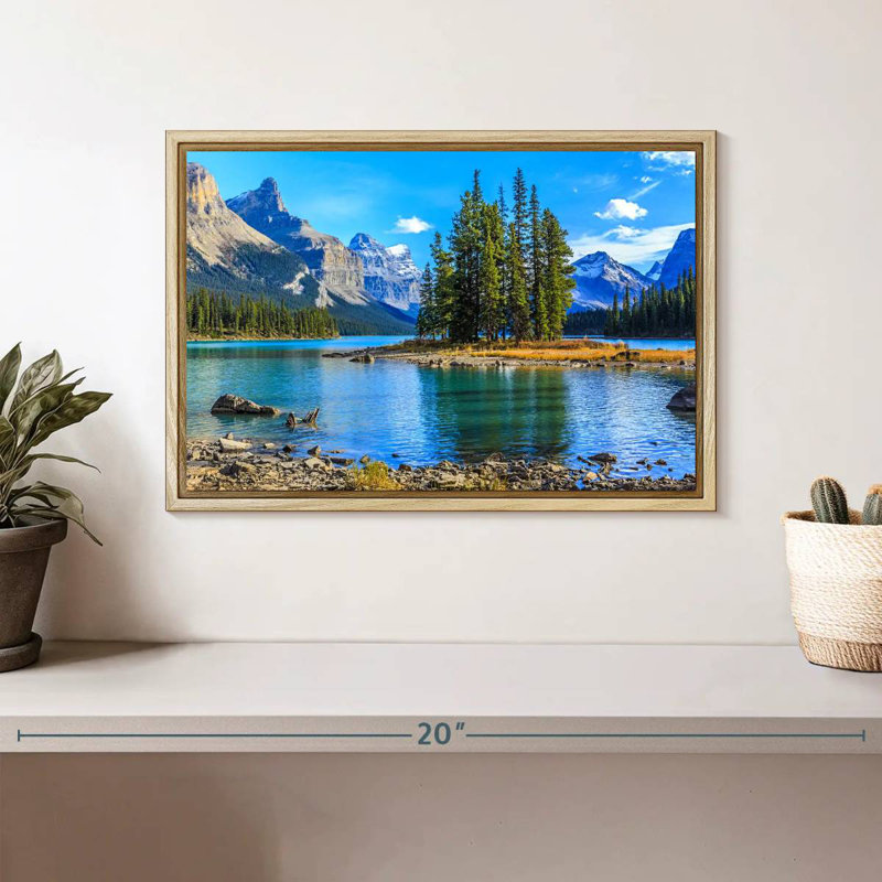 Lac Maligne, Cadre flottant en bois naturel, 13 po x 9 po