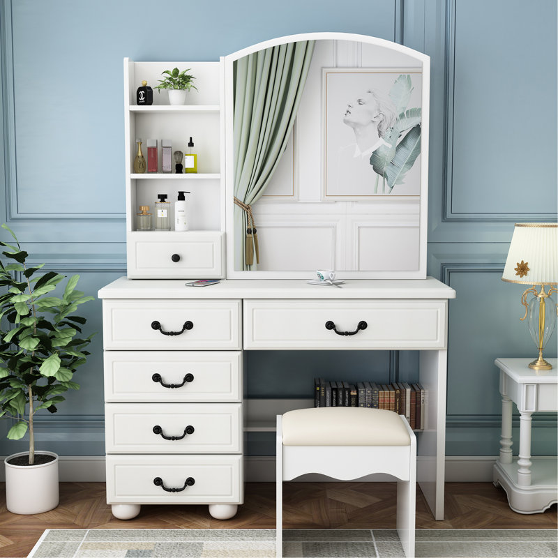 Meuble-lavabo à la mode avec lumières et miroir - 3 modes de couleur, nombreuses options de table de rangement blanche, tablette de rangement spacieuse