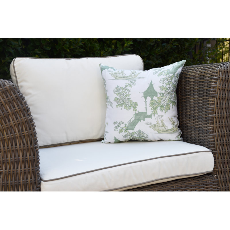 Palm Beach China Old Floral Print Outdoor Square Pillow Cover & Insert, Green, 16" x 16"
