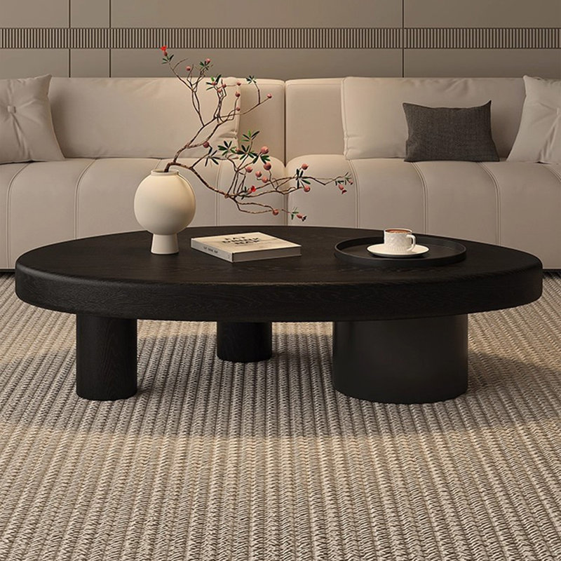 Retro Black Solid Wood Triangle Coffee Table, 13.39" H x 39.37" L x 23.62" W, Black