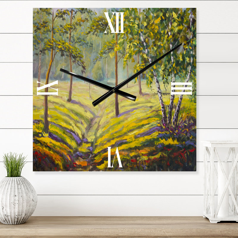 Horloge murale pins et buissons dans la forêt II, Très grand