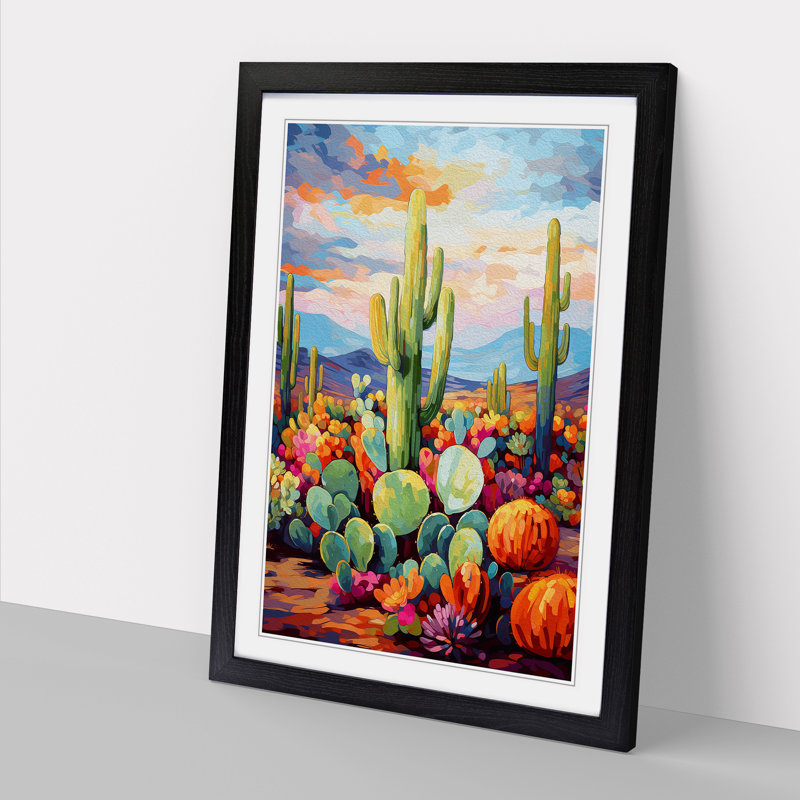 Cactus Impressionism Art - Framed Print, Black Framed, 34cm H x 25cm W x 2cm D
