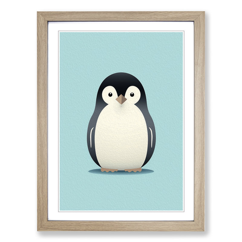 Penguin Minimalism No.3 - Single Picture Frame Print on Wood, 34cm H x 25cm W, Oak Framed