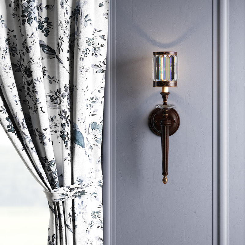 Eaton Silver Leaf Crystal Shade Direct Wired Wall Sconce