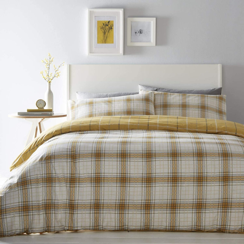 Polyester Plaid Duvet Cover Set with Pillowcases Included, Duck Egg, 135 x 200cm Duvet Cover + 1 Standard Pillowcase