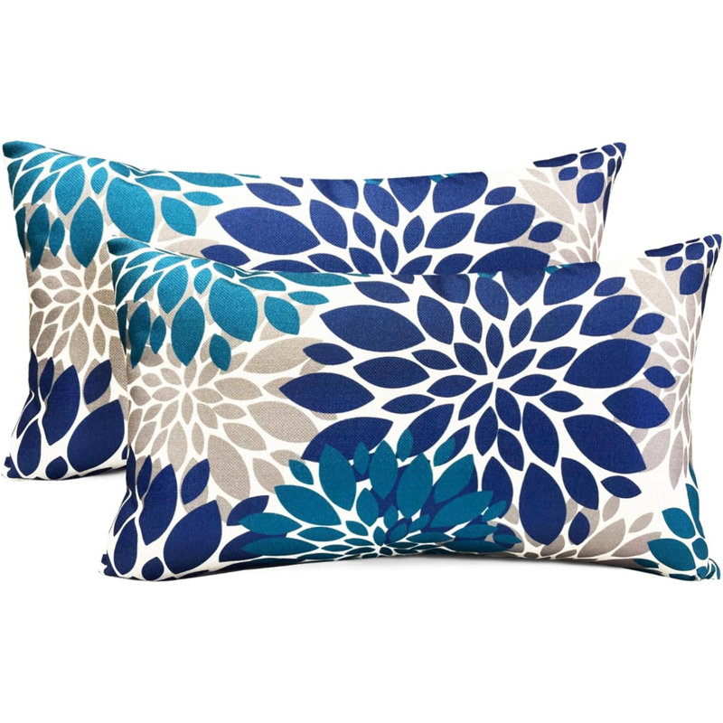 Ensemble de 2 coussins décoratifs en velours pour le salon, le canapé-lit et la housse de coussin carré, Motif floral bleu