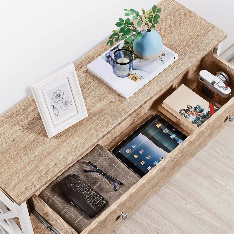 Annam Console Table, Oak Wood, White, 80cm H x 100cm W x 30cm D