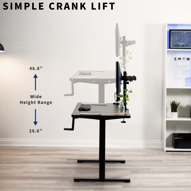 Manual Height Adjustable Desk, White/Black