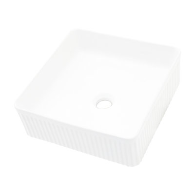 Lavabo de salle de bain vasque carré en céramique blanche 15,35 "x 15,35" - Teinture, contemporain pour restaurant, édifice de bureau