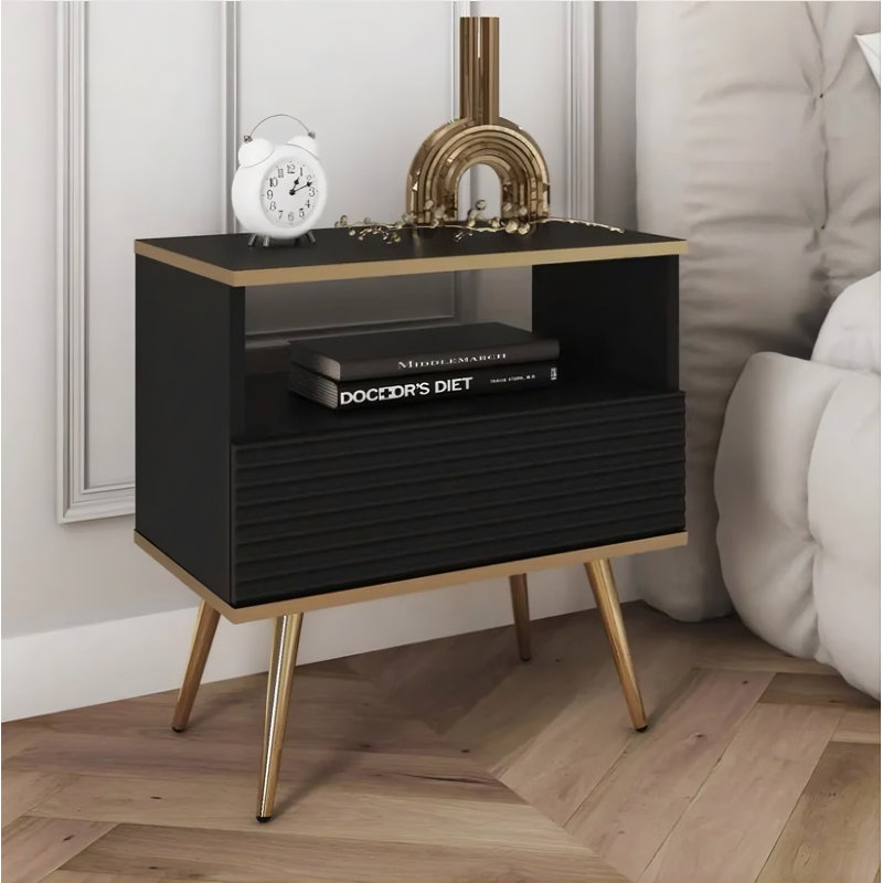 54cm W Manufactured Wood Bedside Table, Black