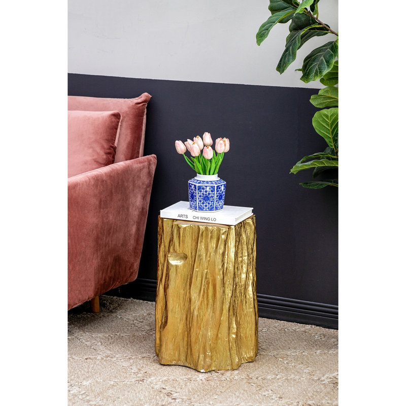 13.5X13x20" Magnesium Golden Tree Trunk Stool In Antique Gold, And Versatile, Enhances Ambiance Of Living Room, Office, Bedroom Stool, Gold Finish, Functional, Ideal For Use