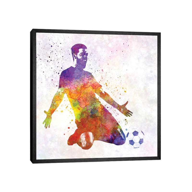 Man Soccer Football Player XIII by Paul Rommer - Floater Frame Gallery-Wrapped Canvas Giclée on Canvas, Black