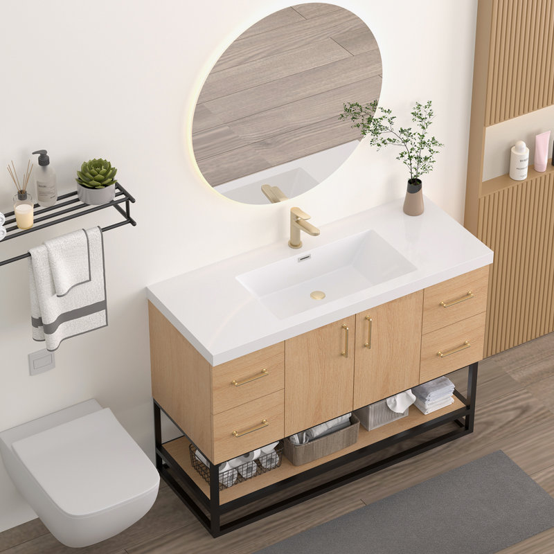 Meuble-lavabo autoportant Arden 48 po avec lavabo intégré en résine et tablette ouverte