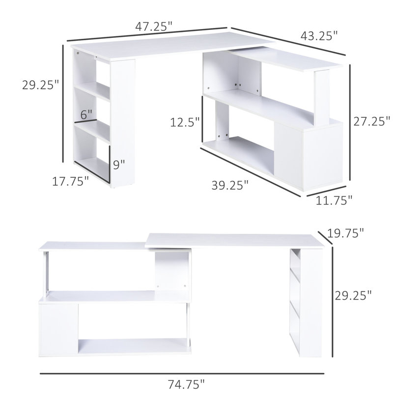 L Shaped Home Office Workstation With 360 Degree Rotating File Folder Holder - White And Functional Rotatable Desk For Limited Space Storage Solution
