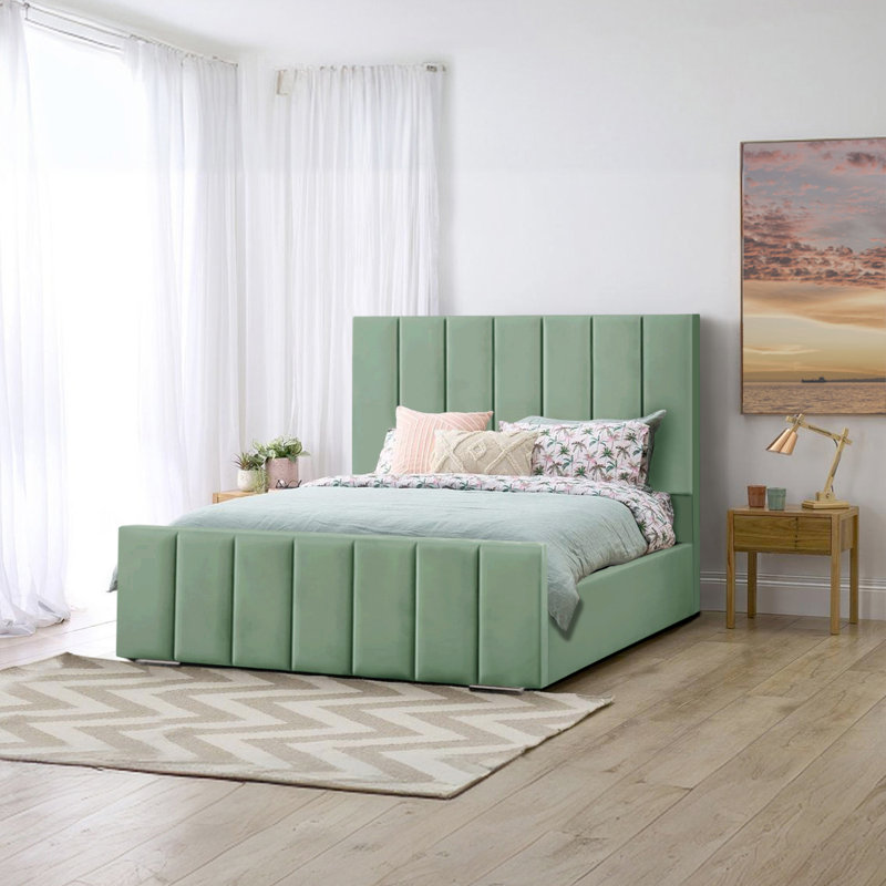 Ashelynn Upholstered Platform Bed, Double (4'6), Duck Egg