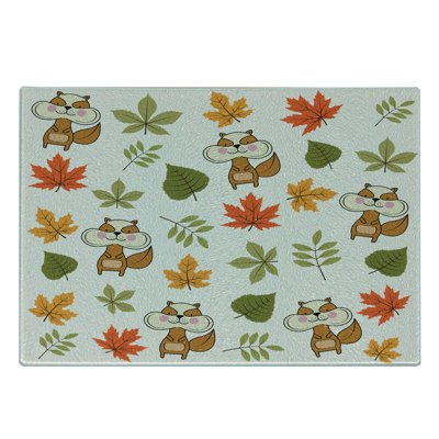 Ambesonne Squirrel Tempered Glass Cutting Board Autumnal Forest Friends Multicolor