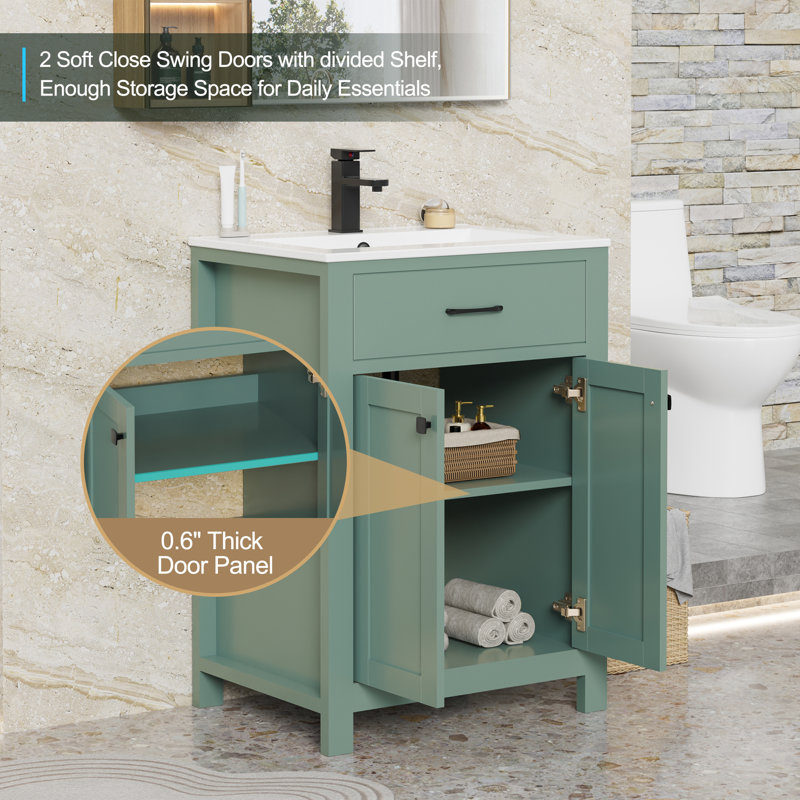 Manrique 24" Modern Single Bathroom Vanity with Ceramic Sink Top, Faucet, Eco-friendly Hand Paint, Sage Green