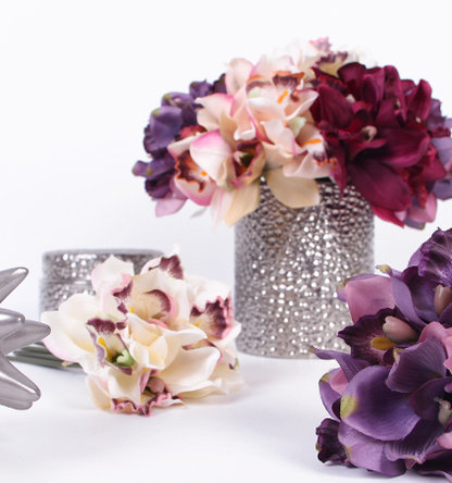 Pièce maîtresse de luxe en soie cymbidium, Rose mauve