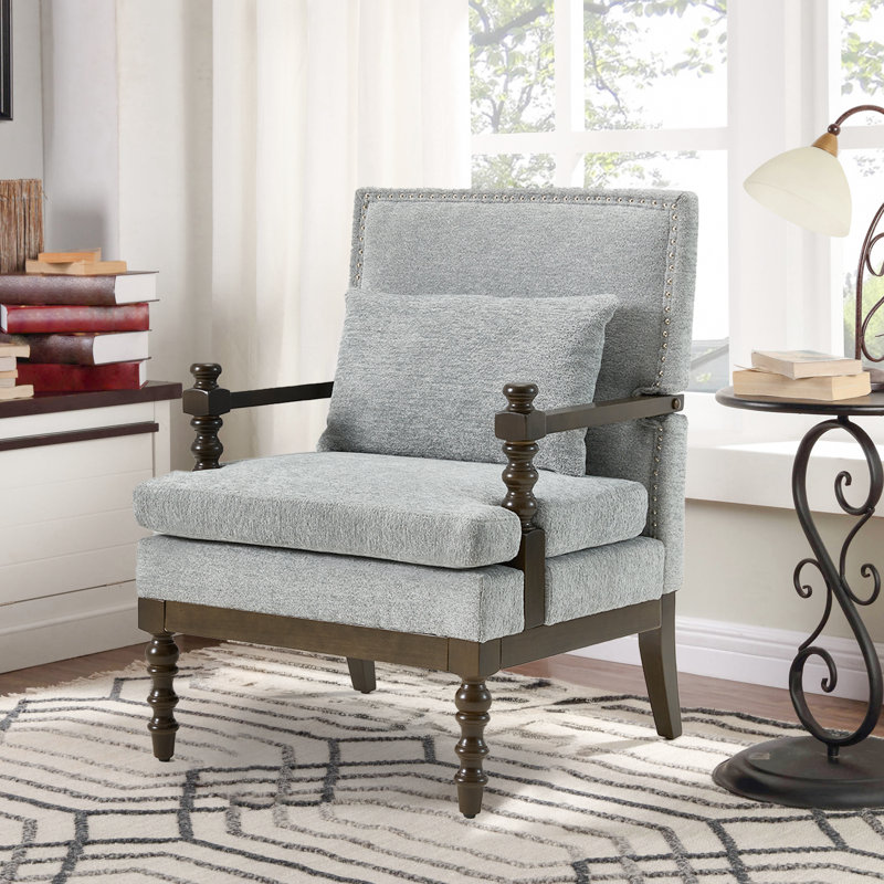 Fauteuil d'appoint 28 po de large avec un coussin lombaire et des pieds en bois massif