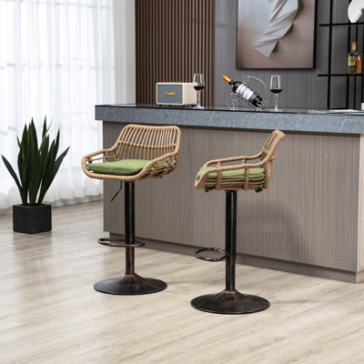 2 tabourets de bar pivotants, hauteur de comptoir réglable avec repose-pieds, chaises de cuisine et de salle à manger, base en métal, revêtement en lin, capacité de 250 lb de 2, par pièce, structure