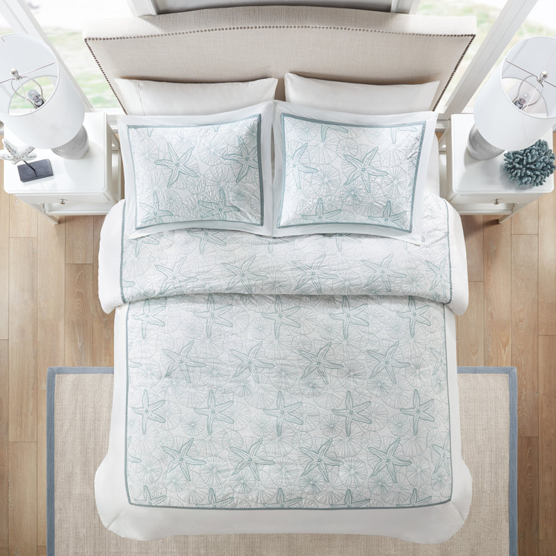 Maya Bay White and Seafoam Cotton Full/Queen Duvet Set