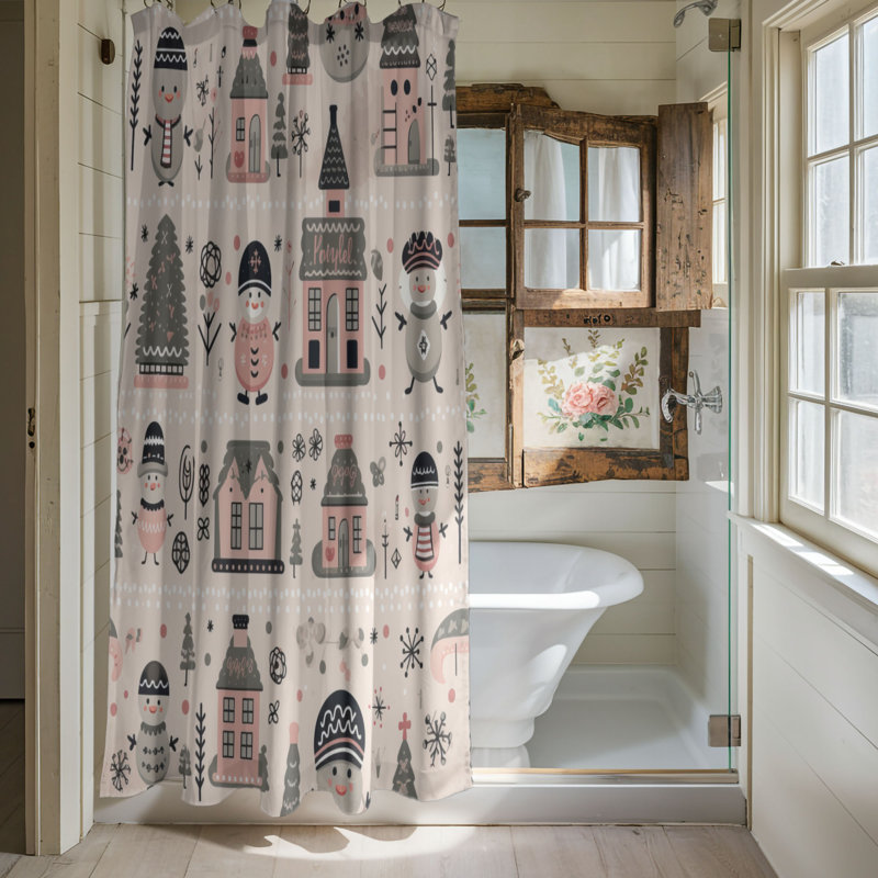 Glacial Snowman Design - Premium Shower Curtain, H 74 po x l 71 po