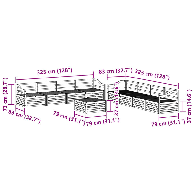 325cm Wide Patio Sectional Set