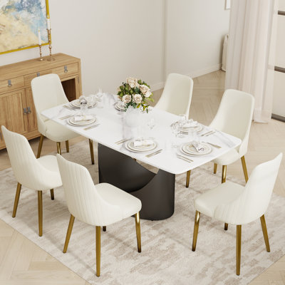 Modern Rectangular Sintered Stone Dining Table with Pedestal Base