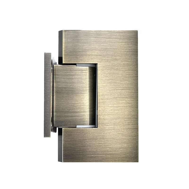 Charnière murale avec plaque arrière courte de 3/8 po et 1/2 po d'épaisseur de verre à finition réglable en laiton antique