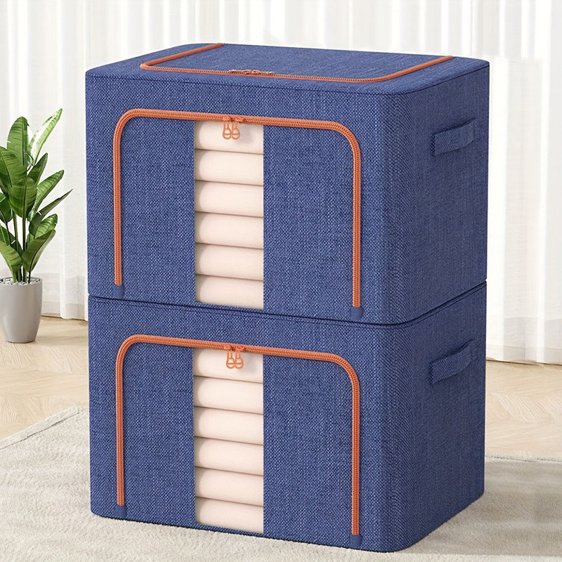 Steel Frame Storage Box, Cloth Storage Box for Quilt Storage Box Folding Wardrobe Fabric Extra Large Storage Bag with Clear Window, Sturdy Zippers(Set of 3)