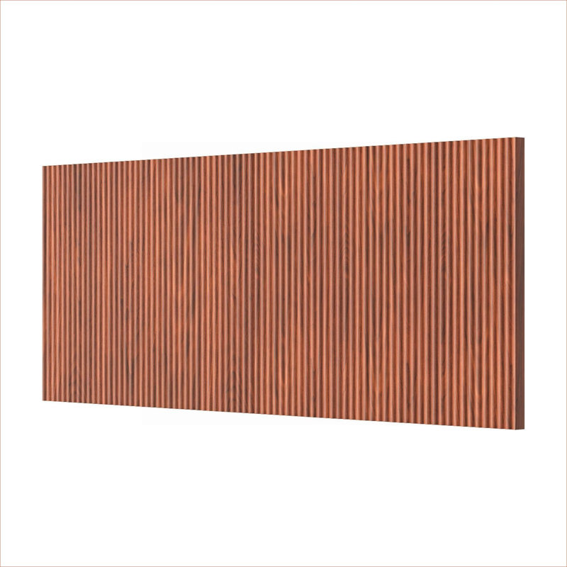 Brown-toned MDF Wall-Mounted Headboard for Queen Size Bedroom, Modern Bohemian Wavy Vertical Wood Grain Design, Brown