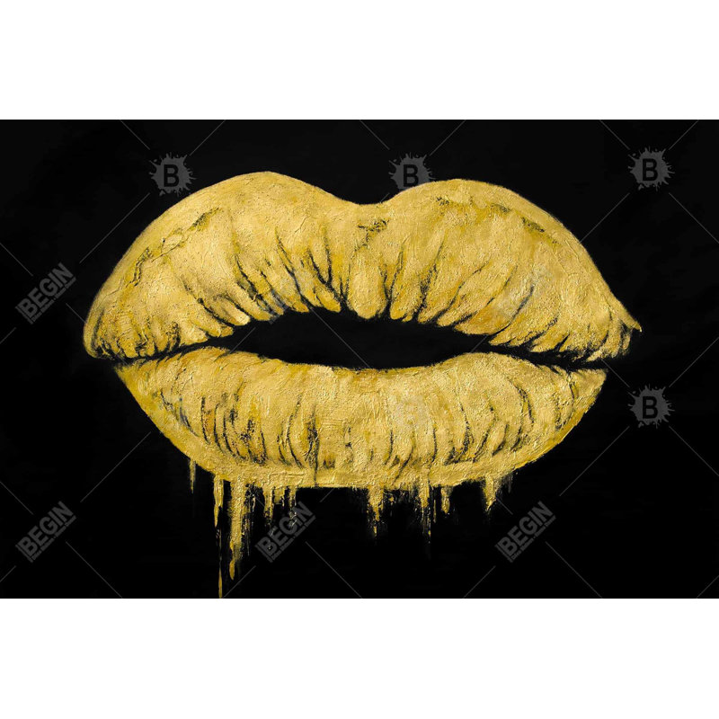 Golden lips - Woman Minimalist Canvas for Home Decor
