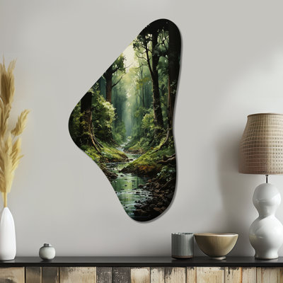 «River Into Enchanted Woods I» - Décoration murale irrégulière en forme de forêt Boomerang