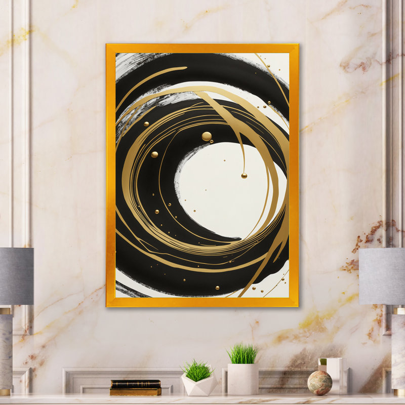 Noir, argent et or mélangeant des tourbillons III - peinture sur toile, H 32 po x l 16 po x P 1 po
